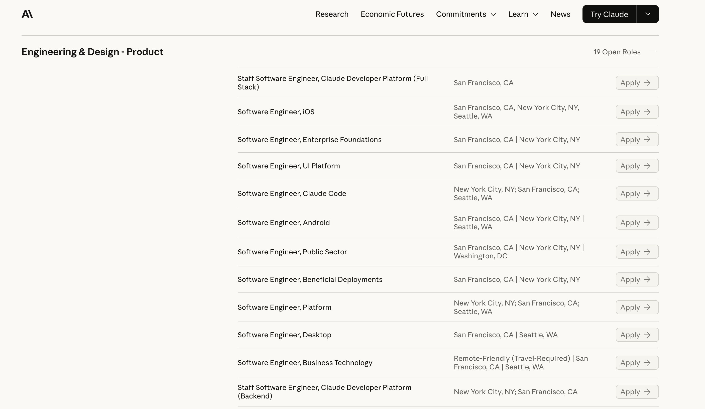 Anthropic careers screenshot